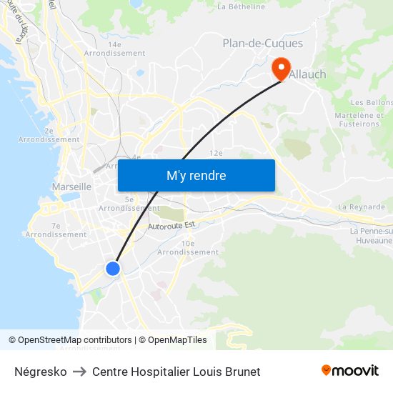 Négresko to Centre Hospitalier Louis Brunet map