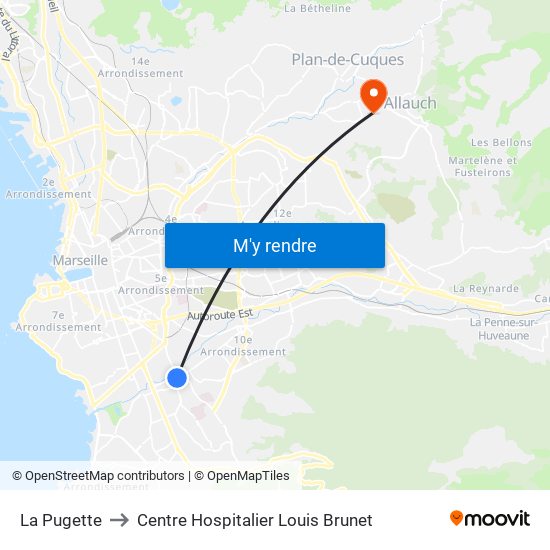 La Pugette to Centre Hospitalier Louis Brunet map