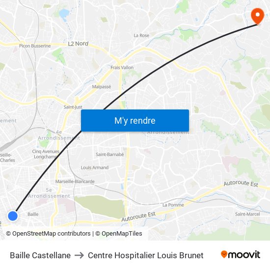 Baille Castellane to Centre Hospitalier Louis Brunet map