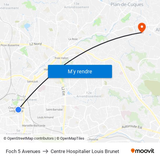 Foch 5 Avenues to Centre Hospitalier Louis Brunet map