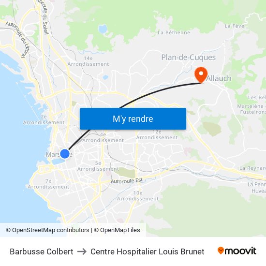 Barbusse Colbert to Centre Hospitalier Louis Brunet map