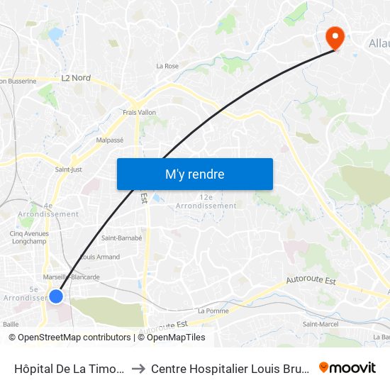 Hôpital De La Timone to Centre Hospitalier Louis Brunet map