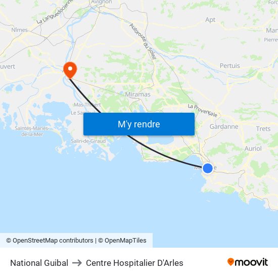 National Guibal to Centre Hospitalier D'Arles map