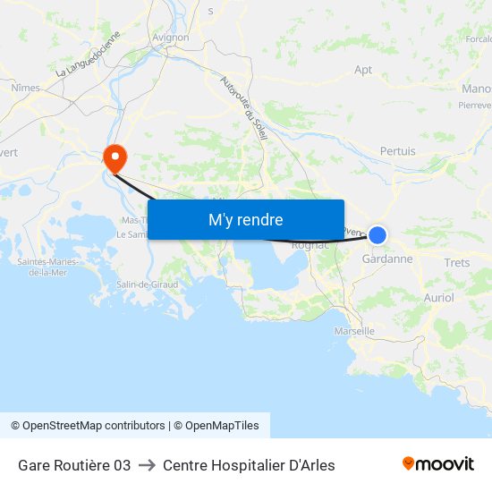 Gare Routière 03 to Centre Hospitalier D'Arles map