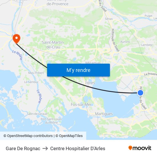 Gare De Rognac to Centre Hospitalier D'Arles map