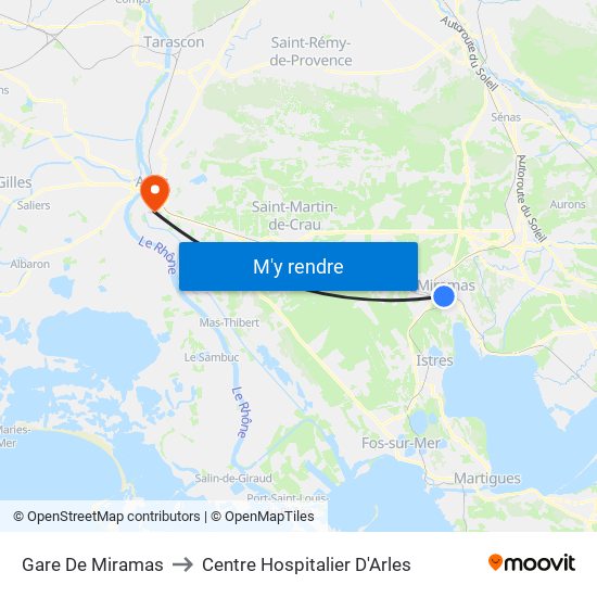 Gare De Miramas to Centre Hospitalier D'Arles map
