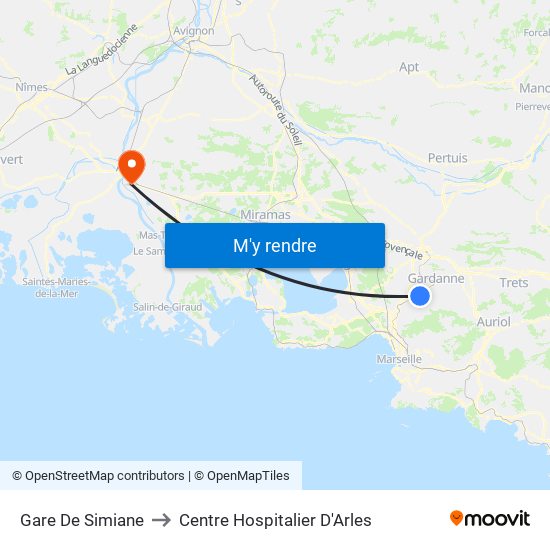 Gare De Simiane to Centre Hospitalier D'Arles map