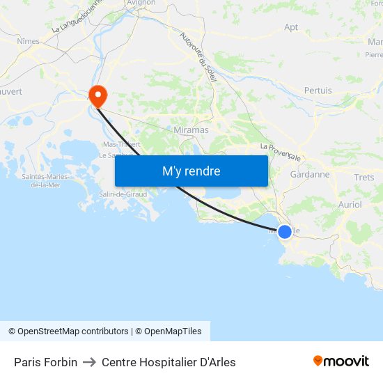 Paris Forbin to Centre Hospitalier D'Arles map