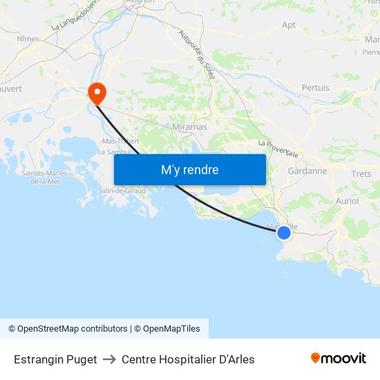Estrangin Puget to Centre Hospitalier D'Arles map