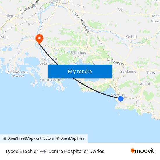 Lycée Brochier to Centre Hospitalier D'Arles map