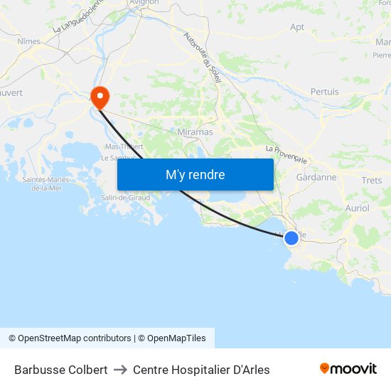 Barbusse Colbert to Centre Hospitalier D'Arles map