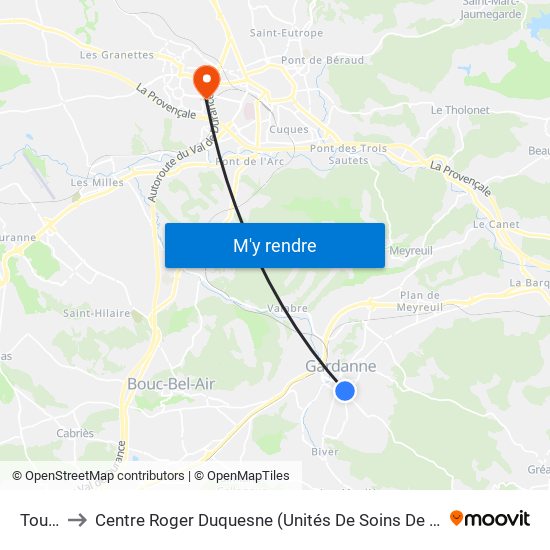 Toulon to Centre Roger Duquesne (Unités De Soins De Longue Durée) map