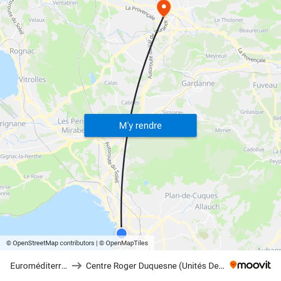 Euroméditerranée Arenc to Centre Roger Duquesne (Unités De Soins De Longue Durée) map