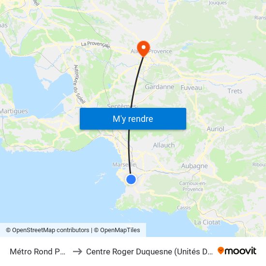 Métro Rond Point Du Prado to Centre Roger Duquesne (Unités De Soins De Longue Durée) map