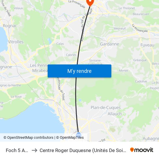 Foch 5 Avenues to Centre Roger Duquesne (Unités De Soins De Longue Durée) map