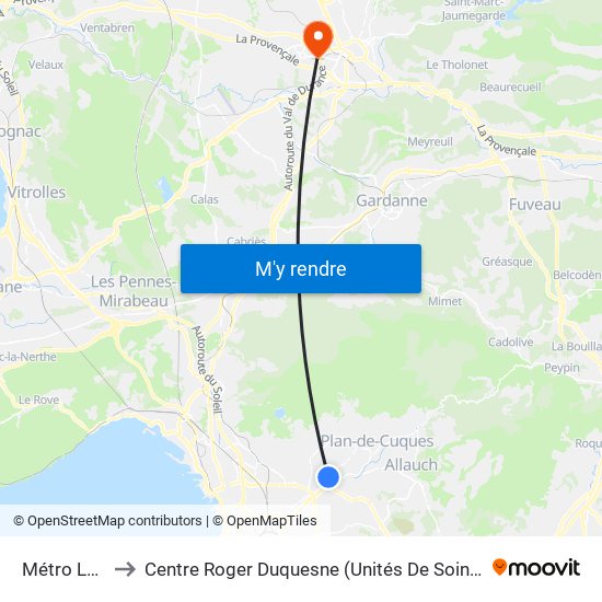 Métro La Rose to Centre Roger Duquesne (Unités De Soins De Longue Durée) map