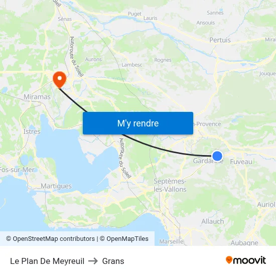 Le Plan De Meyreuil to Grans map