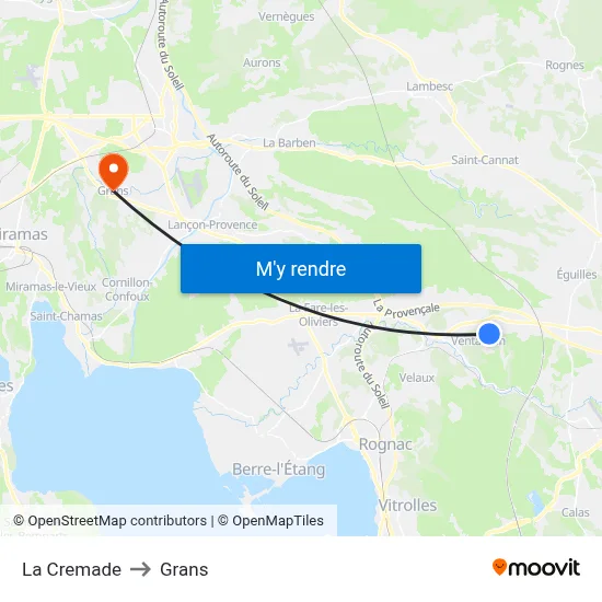 La Cremade to Grans map