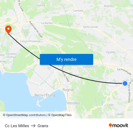 Cc Les Milles to Grans map