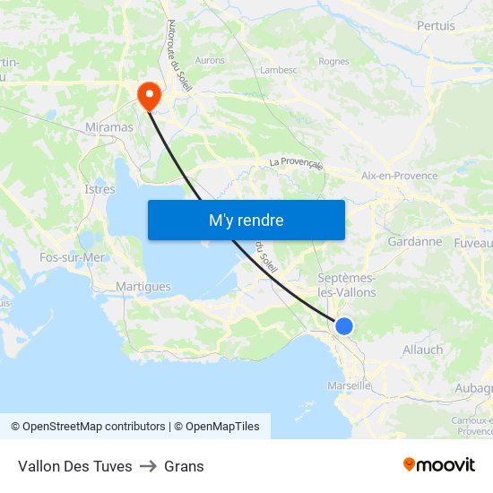 Vallon Des Tuves to Grans map