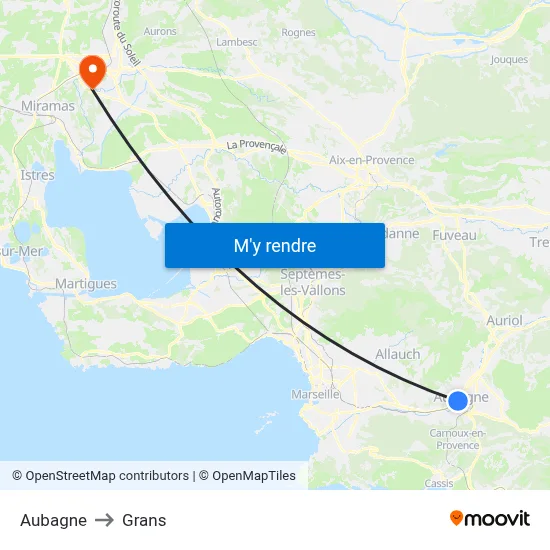 Aubagne to Grans map