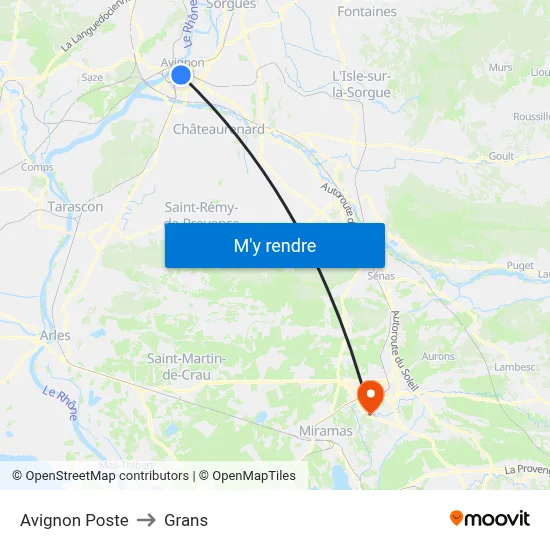 Avignon Poste to Grans map