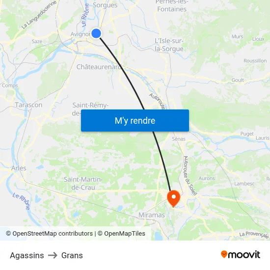 Agassins to Grans map