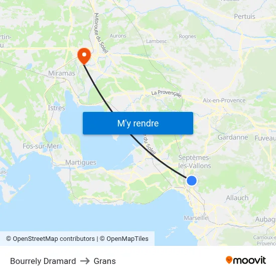 Bourrely Dramard to Grans map