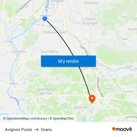Avignon Poste to Grans map