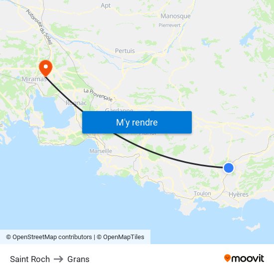 Saint Roch to Grans map
