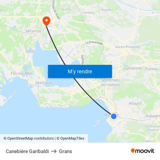 Canebière Garibaldi to Grans map