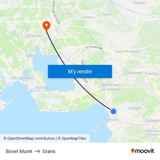 Bovet Muret to Grans map