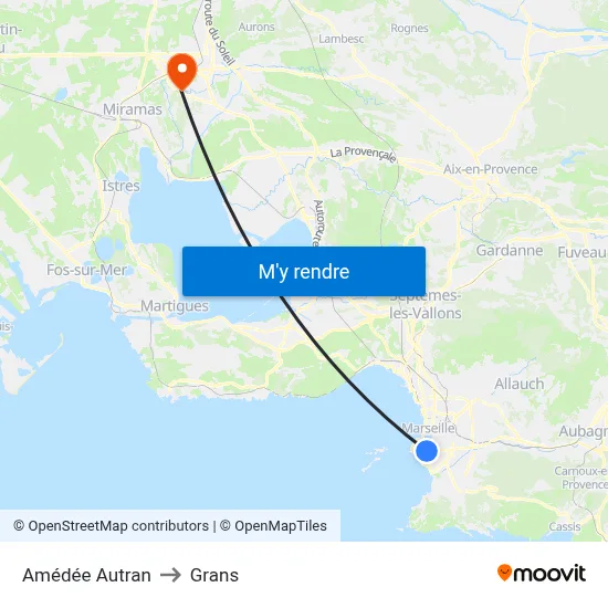 Amédée Autran to Grans map