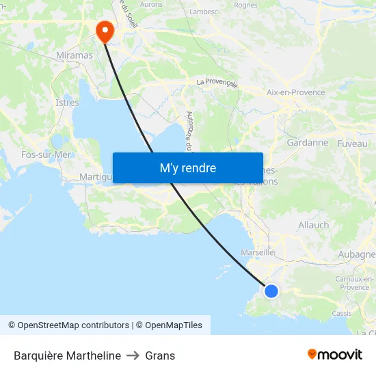 Barquière Martheline to Grans map