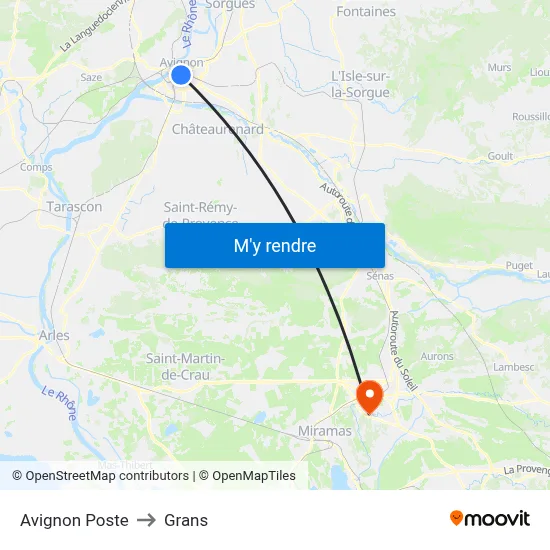 Avignon Poste to Grans map