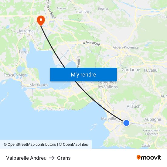 Valbarelle Andreu to Grans map