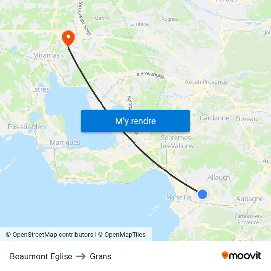 Beaumont Eglise to Grans map