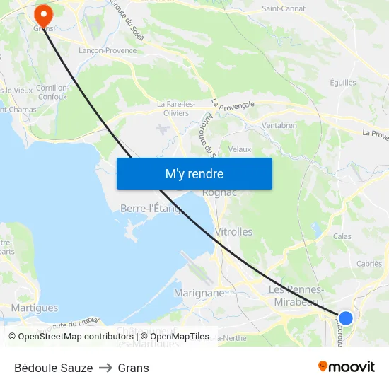 Bédoule Sauze to Grans map