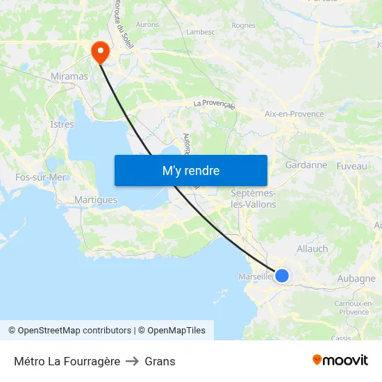 Métro La Fourragère to Grans map