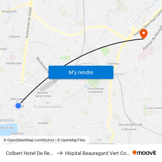 Colbert Hotel De Region to Hôpital Beauregard Vert Coteau map