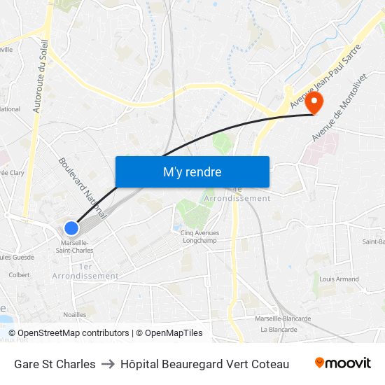 Gare St Charles to Hôpital Beauregard Vert Coteau map