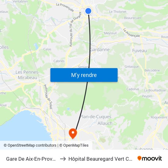 Gare De Aix-En-Provence to Hôpital Beauregard Vert Coteau map