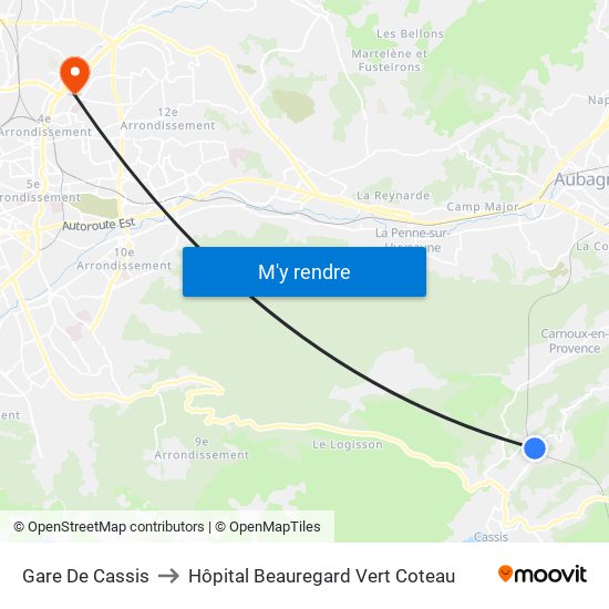 Gare De Cassis to Hôpital Beauregard Vert Coteau map
