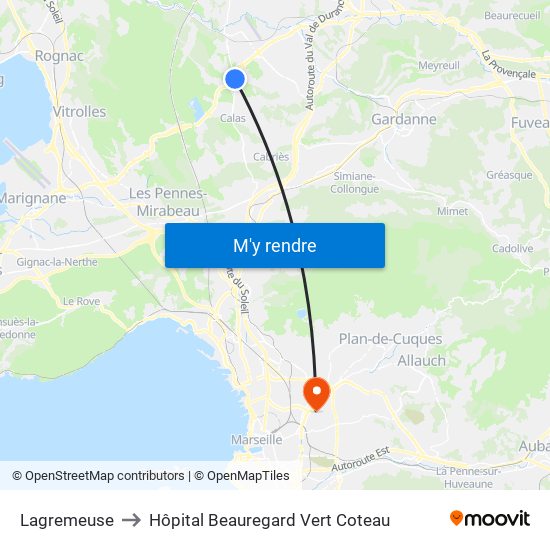Lagremeuse to Hôpital Beauregard Vert Coteau map
