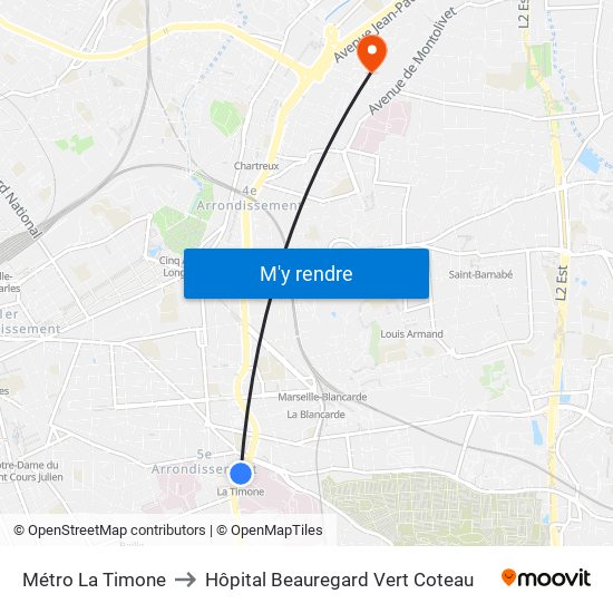 Métro La Timone to Hôpital Beauregard Vert Coteau map