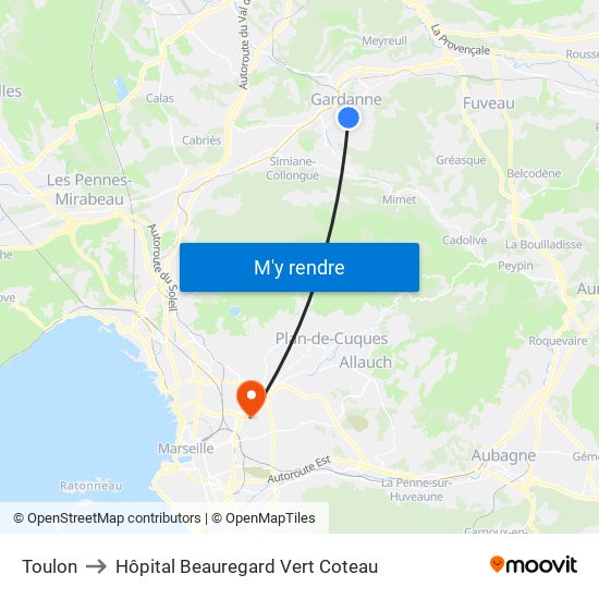 Toulon to Hôpital Beauregard Vert Coteau map