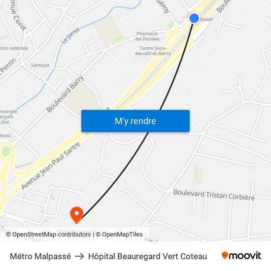 Métro Malpassé to Hôpital Beauregard Vert Coteau map