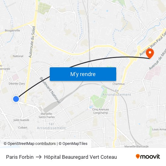 Paris Forbin to Hôpital Beauregard Vert Coteau map