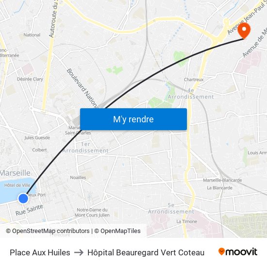 Place Aux Huiles to Hôpital Beauregard Vert Coteau map
