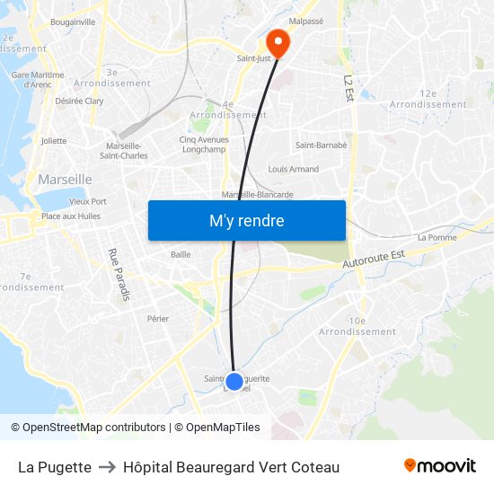 La Pugette to Hôpital Beauregard Vert Coteau map
